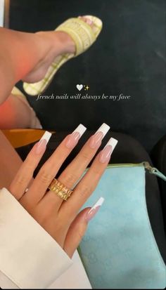 Long Straight French Tip Nails, Long Nail French Tip Designs, White French Tip Nails Square Medium, Sophisticated Acrylic Nails, Squoval Acrylic Nails Long, Long Square French Tip Nails, Simple Long Nails, Deep French Tip Nails, Long French Manicure