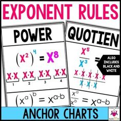 two posters with the words exponent rules and an anchor chart