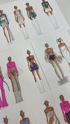 several different types of women's swimsuits are shown in this drawing book