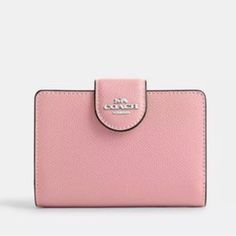 Coach Medium Corner Zip Wallet Product Details Crossgrain Leather Seven Credit Card Slots Bill Compartment Id Window Snap Closure Zip Coin Pocket 5" (L) X 3 1/2" (H) X 1/2" (W) Style No. 6390 Elegant Coach Bifold Coin Purse, Compact Bags With Interior Card Slots, Elegant Pink Bifold Coin Purse, Elegant Compact Coach Wallet, Coach Zip Card Wallet, Classic Compact Pink Wallet, Coach Pink Wallets For Everyday Use, Pink Leather Coach Wallet, Window Snap