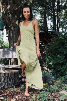 Pistachio Dress Women Spring Tank Dress Long Sun Dress - Etsy Pistachio Dress, Long Sun Dress, Dress With Train, Tank Maxi Dress, Dress For Spring, Simple Dress, Racerback Dress, Maxi Tank Dress, Women Outfits