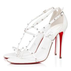 Christian Louboutin Riojana Spikes 100 White Ankle Strappy Sandal Heel Pump 40.5 ********** Christian Louboutin ********** Brand: Christian Louboutin Size: 40.5 (Know Your Louboutin Size) Name: Riojana Spikes Color: Bianco Style: Strappy Sandal Style#: 1220801 Material: Kid Open Front Toe Silver Spiked Straps Standing On A 100mm Heel Bianco White Kid Leather Material Thin Back Heel Classic Red Leather Sole Brand New In Box, Comes With Box And Dust Bag 100% Authentic Or Your Money Back Great Gift Strappy Sandals Heels, Sandal Fashion, Strappy Sandals, Christian Louboutin Shoes, Christian Louboutin Pumps, White Leather, Pumps Heels, Red Leather, Shoes Women Heels