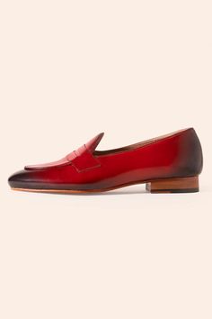 Ombre cherry leather slip on loafers with stitch line detail.
Composition: Leather
Color: Red
Other Details: 
Weight: 2 kgs
Heel height: 0.75 inches
 - Aza Fashions Red Slip-on Loafers With Plain Toe, Formal Slip-on Moccasins With Red Sole, Classic Loafers With Red Sole For Business, Classic Business Loafers With Red Sole, Classic Wingtip Loafers With Red Sole, Classic Loafers With Red Sole And Plain Toe, Classic Slip-on Loafers With Red Sole, Classic Red Loafers For Semi-formal Occasions, Business Leather Slip-on Shoes With Red Sole