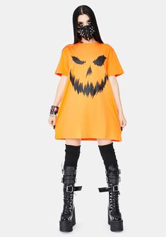 Dolls Kill Halloween Pumpkin Face Graphic Tee - Orange | Dolls Kill Spooky Graphic Tees, Peak Logo, Kreepsville 666, Lantern Designs, Face Graphic, Pumpkin Face, Costume Store, Oversized Graphic Tee, Pumpkin Faces