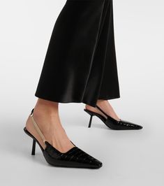 Blake croc-effect leather slingback pumps in black - Saint Laurent | Mytheresa Slingback Pump, Black Pumps, Leather Pumps, Leather Goods, Strap Heels, Shoe Box, Pump Shoes, Leather Material, Embossed Leather