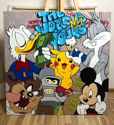 a large poster with cartoon characters on it