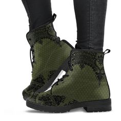 *This design is printed with black lace as the background design (the lace is NOT real fabric lace). All of our Fashion Combat Boots are custom-made-to-order and handcrafted to the highest quality standards. - Made from vegan-friendly faux leather with a double-sided print and rounded toe construction. - Lace-up closure for a snug fit. - Soft textile lining with sturdy construction for maximum comfort. - High-quality rubber outsole for traction and exceptional durability. Please note that colors Sorority Shoes, Shoes Kawaii, Boots Aesthetic, Combat Boots Style, Gothic Lace, Boho Shoes, Kawaii Shoes, Lace Print, Aesthetic Shoes