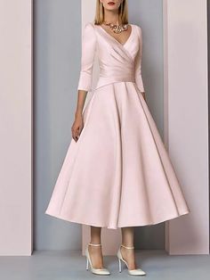 A-Line Mother of the Bride Dress Vintage Plus Size Elegant V Neck Tea Length Satin 3/4 Length Sleeve with Pleats 2022 7544785 2022 – $109.99 Dresses Tea Length, Pleats Dress, Mother Of Bride Outfits, Dress With Pleats, Mother Of Groom Dresses, Mob Dresses, فستان سهرة, Plus Size Vintage, Beauty Dress