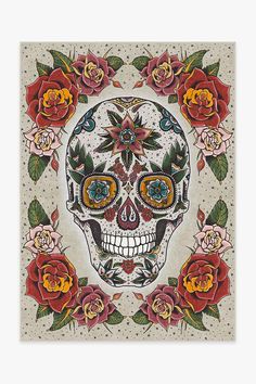 a sugar skull with roses around it