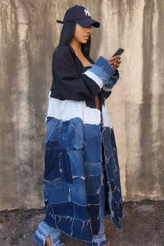 Denim Patchwork Jacket, Split Sweater, Jeans Patchwork, Denim Bags, Patchwork Cardigan, 3d Fashion, Recycled Jeans, Denim Overall Dress, Patchwork Jacket