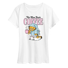 Garfield - Mom Needs Coffee - Women's Short Sleeve Graphic T-Shirt - Celebrate the essence of Nickelodeon's Garfield with officially licensed apparel featuring unique designs crafted exclusively by Hybrid Apparel. Each piece brings beloved characters, iconic imagery, and memorable moments to life, offering Garfield fans a one-of-a-kind way to showcase their passion. Candy Land Characters, Garfield Monday, Character Group, Mom Needs, Womens Black Shorts, Need Coffee, Plus Size Fits, Sleep Shirt, Cut Tshirt