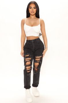 Available In Black. High Rise Boyfriend Fit Distressed 5 Pockets Rolled Hem Non Stretch Denim 10.5" Rise 28.5" Unrolled Inseam 26.5 Rolled Inseam Disclaimer: Due To The Specialized Wash & Distressing Process. Each Garment Is Unique. 100% Cotton Imported High Rise Boyfriend Jeans, Flare Denim Jeans, Boyfriend Jean, Fashion Nova Jeans, Rolled Hem, Petite Outfits, Boyfriend Fit, Spring Outfits Casual, Cut And Style