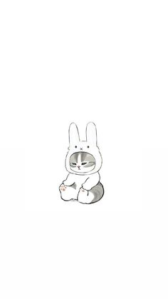 a drawing of a rabbit sitting on the ground with its legs crossed and eyes closed