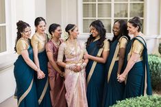 Indian Bridesmaid Saree in Dark Teal and Gold Set - Etsy