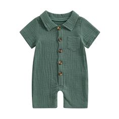 Color: Green, Kid size: 68 Short Sleeve Cotton Bubble Romper, Casual Bubble Romper With Short Sleeves, Casual Solid Color Short Sleeve Bubble Romper, Green Short Sleeve Onesie For Playwear, Casual Green Fitted Bubble Romper, Newborn Summer, Jumpsuit Short, Outfit Short, Baby Boy Summer