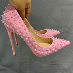 Pointed High Heels, Hak Tinggi, Crystal Spikes, Sheer Swimsuit, Party Models, Stiletto Pumps, Party Shoes, Rivets, High Heel Shoes