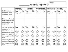 a printable weekly report for kids with smiley faces and stars on the calendar,