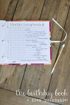 the birthday book is open and ready to be used as a journal or scrapbook