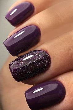 Dark Purple Nails, Violet Nails, Purple Glitter Nails, Plain Nails, Purple Nail Designs, October Nails, Purple Nail, Best Nail Art Designs, Her Nails