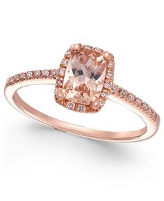 Dainty and delicate, a gorgeous cushion-cut morganite (3/4 ct. t.w.) is beautifully enhanced by dazzling single-cut diamonds (1/10 ct. t.w.). Crafted of 14k rose gold. Pink Gemstone Ring, 14k Rose Gold Jewelry, Rose Gold Morganite Ring, Leaf Engagement Ring, Rose Gold Morganite, Morganite Diamond, Morganite Engagement, 14k Rose Gold Ring, Jewelry Wedding Rings