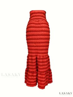 Lasaky - Elevate Your Style with our Exquisite High-waist Mermaid Skirt Featuring a Solid Popcorn Texture, Perfect for Spring and Fall Seasons; Ideal Addition for Womens Clothing Range Elegant Ruffled Maxi Bottoms, Elegant Fishtail Summer Skirt, Summer Party Bottoms With Mermaid Hem, Summer Party Mermaid Hem Bottoms, Fitted Ruffle Maxi Bottoms, Red Fitted Maxi Bottoms, Fall Care, Mermaid Skirt, Pattern Blocks