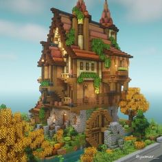 Minecraft Cliff, Minecraft Medieval House, Minecraft Building Ideas, Minecraft Village, Cliff Side, Minecraft Structures, Minecraft House Plans, Bangunan Minecraft, Minecraft Cottage