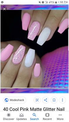 Glitter Nail Art Designs, Fine Nails, Cute Pink Nails, Pink Nail Art, Diy Nail Designs, Pink Nail Designs, Matte Pink, Nail Designs Glitter