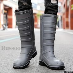 Russoo - Cushioned High-Top Mens Rain Boots: Durable, Waterproof, Non-Slip Footwear for Outdoor Activities like Walking and Fishing Weatherproof Boots For Outdoor And Rainy Season, Waterproof Boots For Rainy Season Outdoor Activities, Weatherproof Waterproof Boots For Rainy Outdoor Activities, Insulated Boots For Rainy Season Outdoor Use, Casual Rain Boots For Outdoor Work, Waterproof Rain Boots For Rainy Season Outdoor Use, Waterproof Rain Boots For Outdoor And Rainy Season, Waterproof Rain Boots For Outdoor Use In Rainy Season, Casual Non-slip Waterproof Boots For Rainy Season