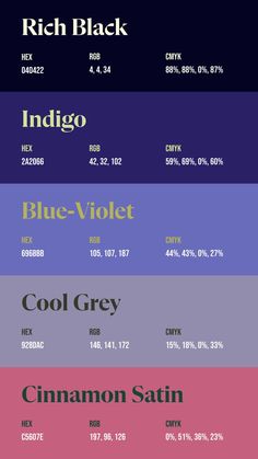 the different font styles for each type of text, including one that is blue - violet and