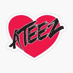 a sticker with the word keez in black ink on a red heart shape