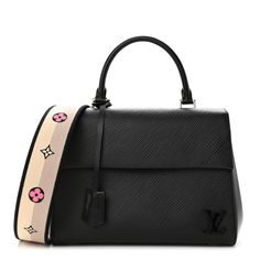 This is an authentic LOUIS VUITTON Epi Cluny Mini in Black. This handbag tote is crafted of textured leather in black. The bag features a smooth looping top handle, an optional beige canvas shoulder strap, and polished silver hardware. The flap opens to a pink microfiber interior with a patch pocket and a zipper compartment. Black Louis Vuitton, Louis Vuitton Crossbody Bag, Louis Vuitton Crossbody, Louis Vuitton Empreinte, Louis Vuitton Vernis, Embroidered Monogram, Louis Vuitton Damier Azur, Louis Vuitton Shoulder Bag, Wallet Chain