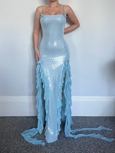 Beautiful Sequin Dress  Available in sizes: 6, 8, 10  Any questions please ask :) Holographic Dress, Spaghetti Strap Dress, Strap Dress, Spaghetti Strap Dresses, Sequin Dress, Baby Blue, Halloween Shopping, Halter Dress, Spaghetti Strap