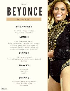 A breakdown of Beyonce's diets & daily eating habits. Beyonce Diet Master Cleanse, Eating Like Celebrities, Beyonce Coachella Diet, Lori Harvey Diet, Celebrity Meal Plan, Singers Diet, Beyoncé Diet, Model Habits, Beyonce Workout