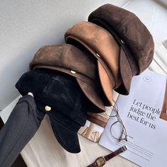 This newsboy cap is very classic and modern. It is made of premium suede leather fabric that can keep you warm and comfortable in cold weather. The neutral tone colours are nice match to your fall/winter out fit.An ideal novelty Christmas gift and a truly cute addition to any wardrobe! Specifications-Material: Suede Leather-Size:about 55-58 cm,-How to wash: Only dry cleaning or spot cleaning-If you have any questions, please contact us Casual Cheap Newsboy Cap For Winter, Dark Academia Hat, Cheap Winter Newsboy Cap With Short Brim, Affordable Brimmed Trendy Newsboy Cap, Brown Newsboy Hat, Adjustable Winter Newsboy Cap, Novelty Christmas Gifts, Leather Beret, Knit Beret