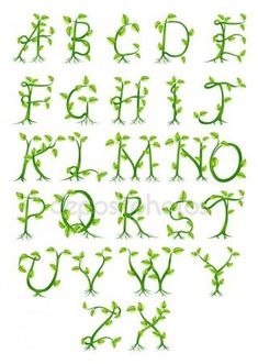 the alphabet made up of green plants