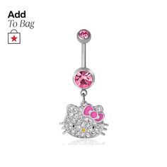 in stock Adjustable Hello Kitty Jewelry, Pink Dangle Belly Rings As Gift, Pink Dangle Belly Rings For Gift, Nickel-free Pink Belly Rings As Gift, Adjustable Nickel-free Pink Belly Rings, Hello Kitty Sanrio, Belly Piercing, Belly Button Ring, Button Ring