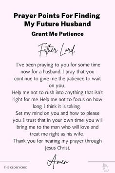 a poem written in black and white with the words prayer points for finding my future husband