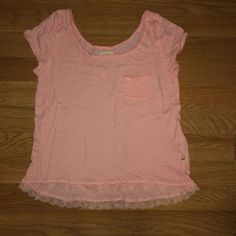 Hollister Pink Top With Lace On Bottom. Size Small. Never Worn. Excellent Condition! Hollister Tops, Flowy Tops, Pink Tops, Hollister, Womens Tops, Lace, Pink, Women Shopping, Clothes