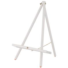 a white wooden easel with chains hanging from it's sides on a white background