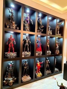 a display case filled with different types of action figures