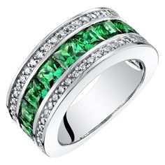 Show off the ring thatll sparkle forever with simulated Emerald stones and Cubic Zirconia; free shipping from Peora Jewelry Questions, Wedding Ring Sets Unique, Wedding Rings Princess Cut, Enchanting Wedding, Ring Bands, Blue Topaz Bracelet, S Ring, Diamonds Jewelry, Promise Rings For Her