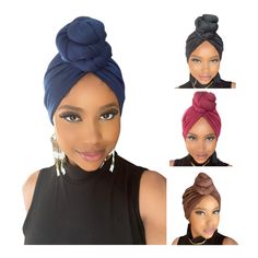 Our Fashionable Women Pre-Tied Turban are custom made from premium fabric, super soft, extremely stretchy, lightweight, breathable, soft-touching, and soft to wear. Suitable for all seasons and occasion. No need to work hard at tying the perfect wrap, all the hard work has been done for you with this gorgeous ready-to-wear head wrap. Simply slip on like a cap and you're ready to go. The perfect gift for all special occasions. Size: 20.6inches. in circumference One size fits most women. Pre-tied Knotted One Size Headwrap In Headband Shape, Knotted One Size Headband Headwrap, One Size Knotted Headwrap Shaped As Headband, One Size Knotted Headwrap Headband, One Size Knotted Headband Style Headwrap, Adjustable Knotted Turban, Knotted Headwrap Headband, Knotted Headwrap One Size Fits Most, One Size Fits Most Headwrap