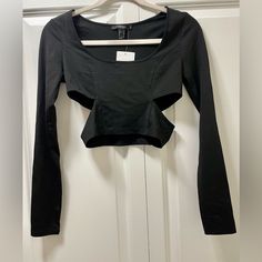 New With Tags Forever 21, Small, Black, Long Sleeved, Side Cutout Top, Shirt, Crop Top. New, Perfect Condition. Thank You For Looking! Fitted Long Sleeve Crop Top For Going Out, Long Sleeve Cotton Crop Top For Night Out, Edgy Tops For Going Out In Spring, Edgy Stretch Tops For Going Out, Edgy Long Sleeve Tops For Going Out, Edgy Tops For Going Out, Forever 21 Fitted Crop Top For Going Out, Fitted Forever 21 Crop Top For Going Out, Forever 21 Fitted Cropped Top