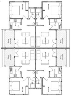 the floor plan for an office building with four separate rooms and one living room in each