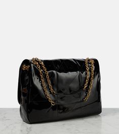 Luxury Black Glossy Finish Shoulder Bag, Luxury Black Patent Leather Bag, Luxury Black Patent Leather Shoulder Bag, Designer Patent Leather Bag With Glossy Finish, Luxury Glossy Finish Shoulder Bag, Jamie Bochert, Yves St Laurent, St Laurent, The Saint