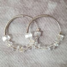 Handmade Swarovski Crystal Hoop Earrings Beautiful Iridescent Crystals Handmade Small Hoop Earrings In Clear, Handmade Clear Small Hoop Earrings, Handmade Small Hoop Clear Earrings, Handmade Clear Round Hoop Earrings, Handmade Clear Hoop Jewelry, Handmade Clear Hoop Earrings, Handmade Silver Crystal Hoop Earrings, Small Hoop Crystal Earrings, Adjustable Nickel-free White Crystal Earrings