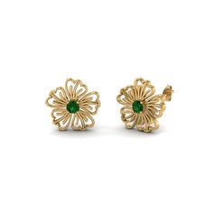 The Hibiscus Nature Inspired Earring For Women unfolds an aesthetic round shaped diamond with impeccable sparkle held in the center in a classic progn setting highlighted with an artistic hibiscus flower design created with perfection offering you an enthralling look. Round cut diamonds of 0.10 Total Carat Weight with Clarity SI2 and Color G studded in a prong setting.                                   &nbs Emerald Earrings Studs, Round Flower, Sapphire Solitaire, Fancy Earrings, Jewelry Simple, Earring For Women, Flower Stud, Hibiscus Flower, Nature Inspired Jewelry