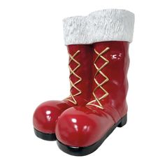 a pair of red boots with white and gold laces