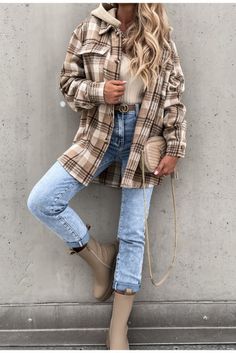 Womens Casual Hooded Plaid Shirts Jacket Mode Mantel, Flannel Hoodie, Hooded Flannel, Single Breasted Coat, Flannel Women, Sleeves Clothing, Street Style Chic, Plaid Jacket, Long Sleeves Jacket