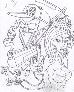 Printable Tattoo Designs Stencil, Prison Art Drawings Sketches, Dope Coloring Pages, Gangster Drawings Easy, Prison Drawings, Scary Coloring Pages, Easy Graffiti Drawings, Card Tattoo Designs, Album Artwork Cover Art